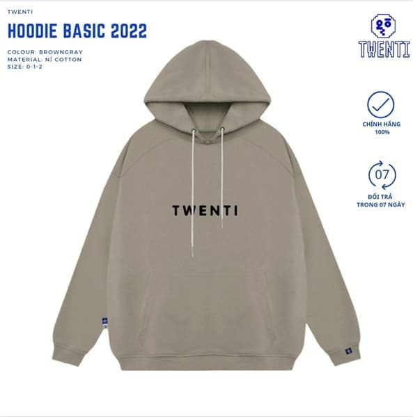 HOODIE IN NỔI TWENTI - NÂU RÊU - 0 1