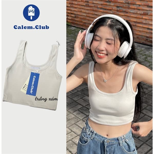 CROPTOP CALEM 2 DÂY TRƠN - BẠC SĨU - L 1