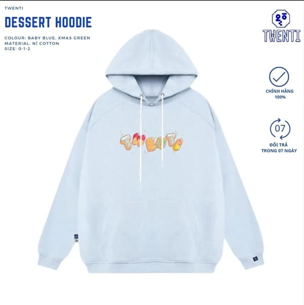 HOODIE TWENTI BÁNH KẸO - XANH BIỂN NHẠT - 0 1