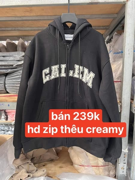 HOODIE ZIP CALEM THÊU CREAMY - ĐEN - L 1