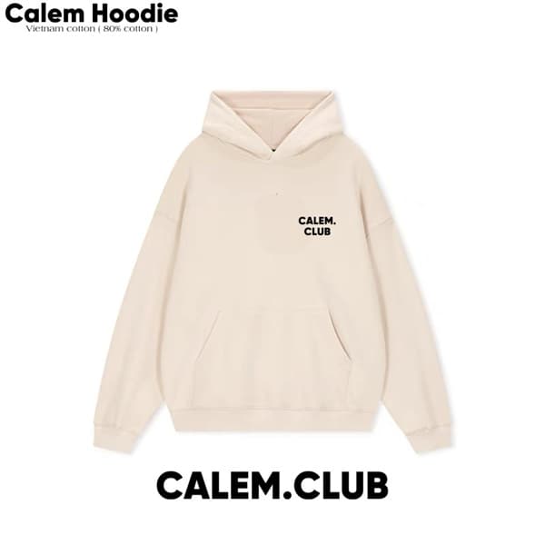 HOODIE CALEM CHỮ BASIC - KEM - L 1
