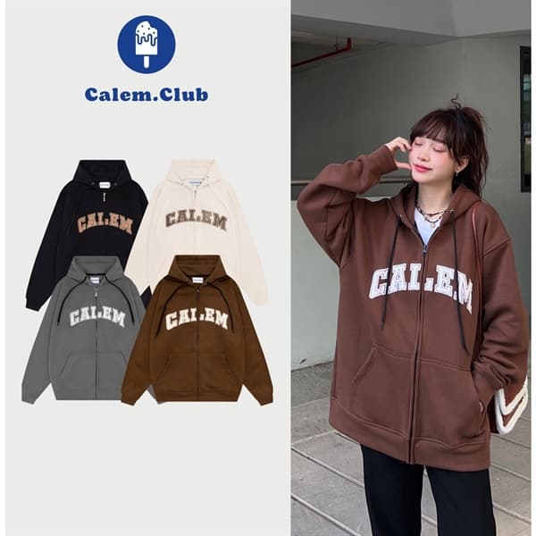HOODIE ZIP CALEM THÊU LÔNG NỔI - NÂU - M 1